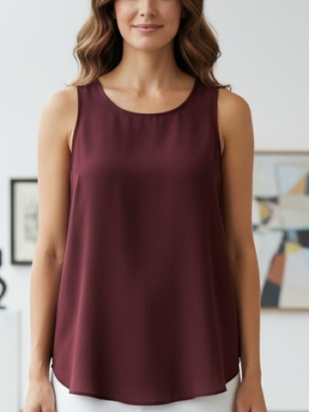WILFRED Long Hi-Lo Rust Tone Tailored Tank Top, Back Zipper. Video